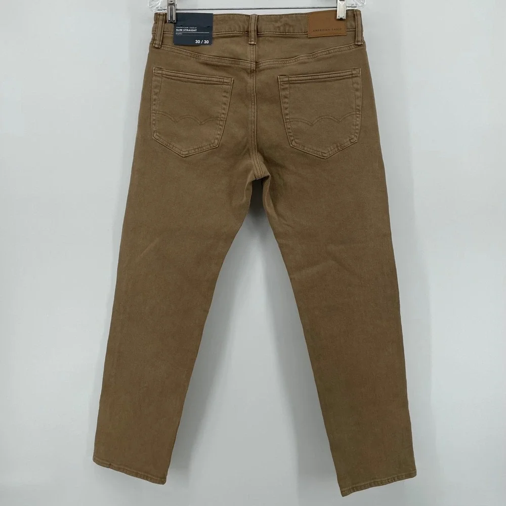 American Eagle Slim Straight Easyflex Jeans Toasted Almond Brown 30x30 NEW